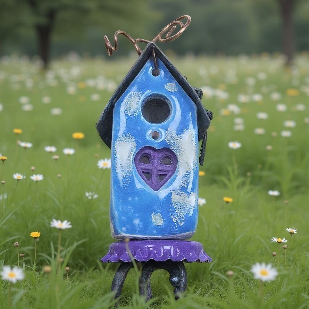 Tiny Garden Fairy House Handmade@The Faerie House- Blue Flowers Nature Spirit